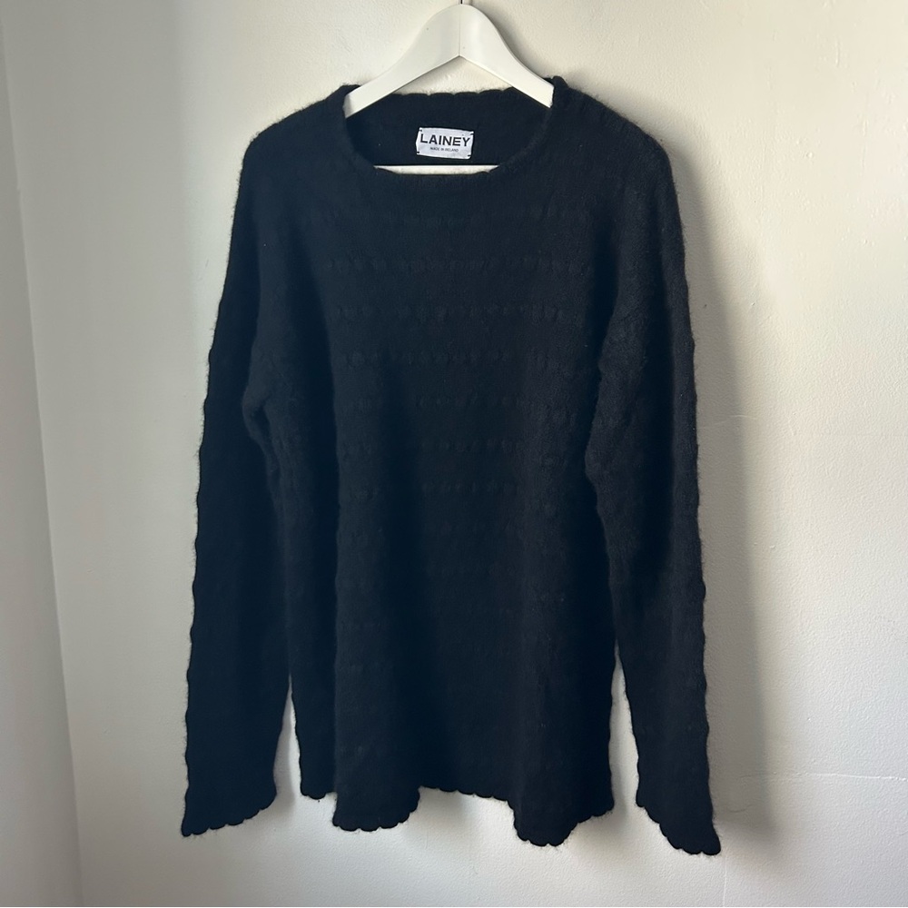 Lainey Keogh 100% Cashmere Black Scallop Detailed Crew Neck Sweater Unisex L/XL